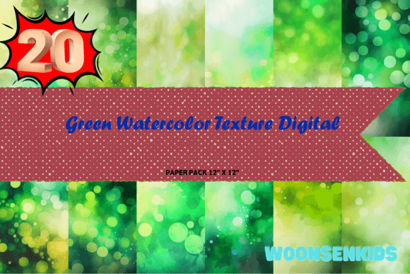 20 Green Watercolor Texture Digital Png Kdp Digital Paper