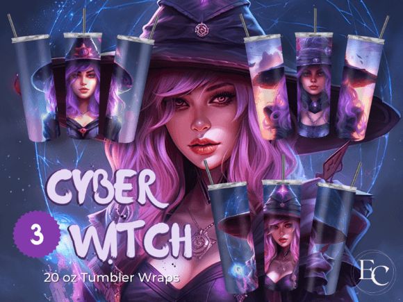 Cyber Witch Tumbler Wraps: Merging Tech and Sorcery